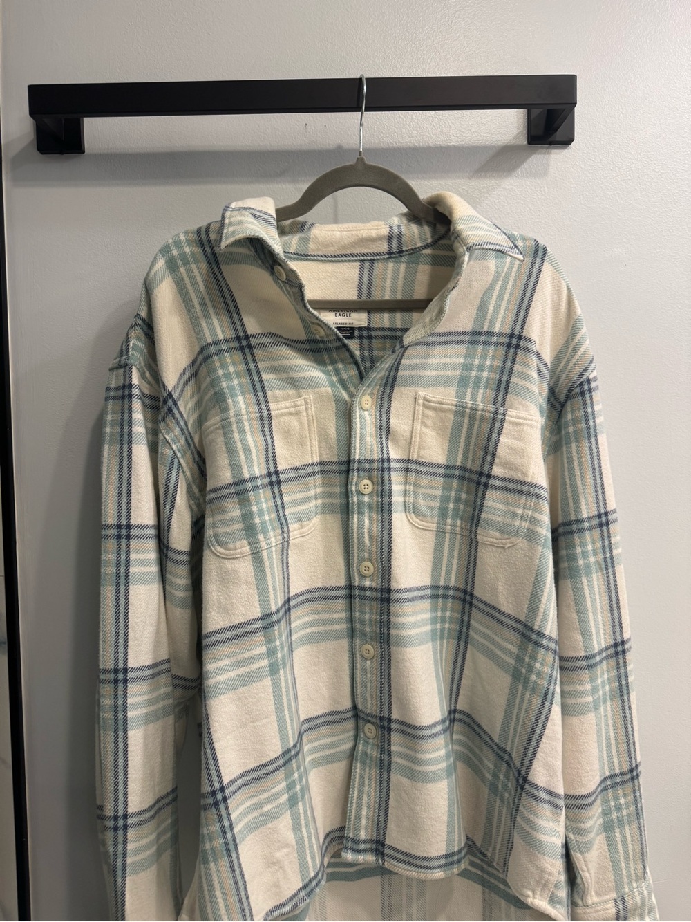 American Eagle Outfitters Cream Plaid Button-Front Shirt
